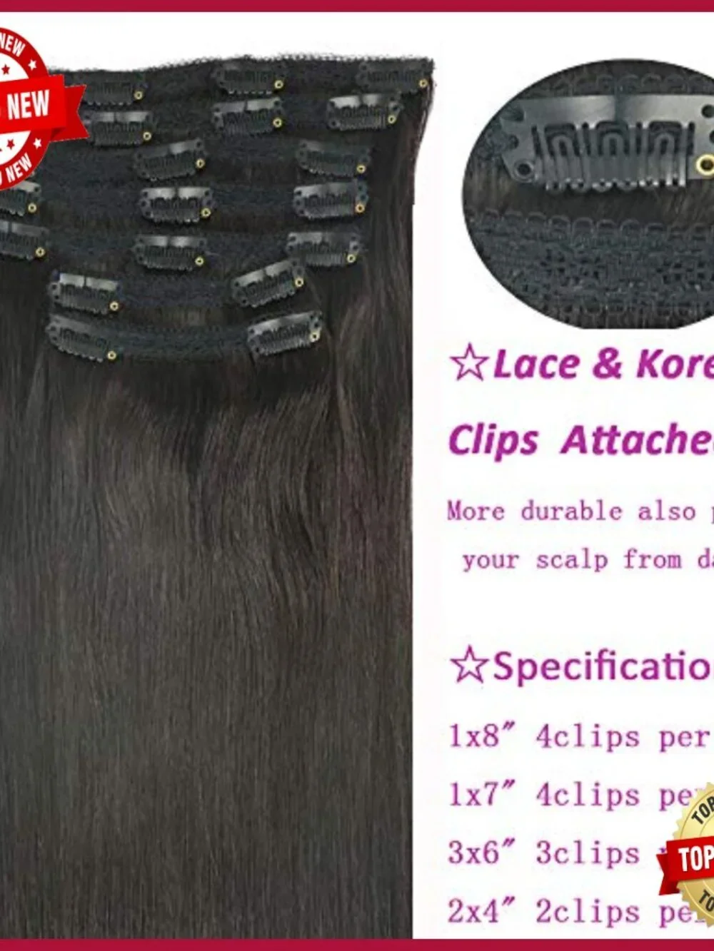 20 Inch Clip In Human Hair Extensions Thick Ends 120g Remy